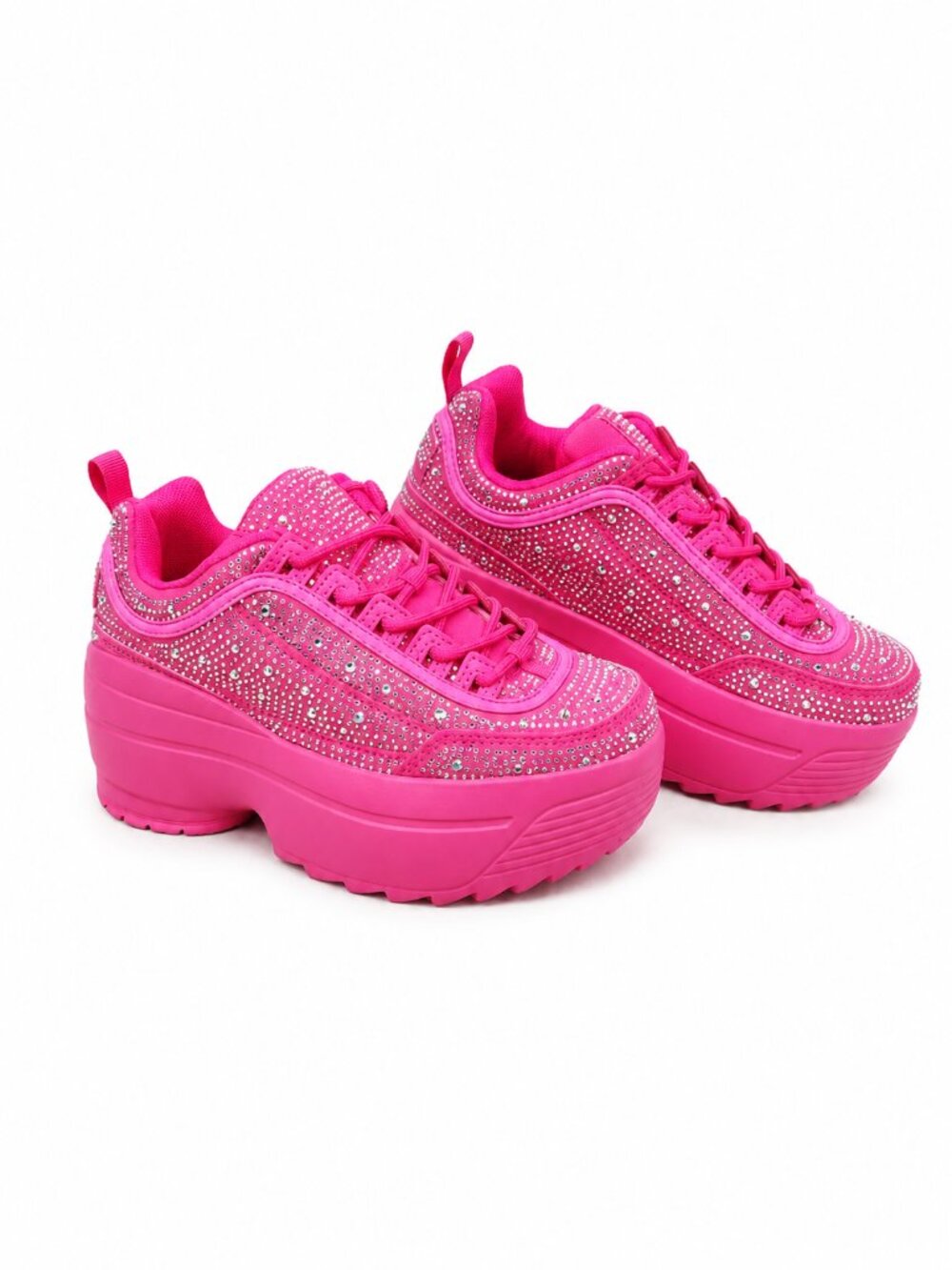NIB Ultra Cush Hot Pink Rhinestone Platform Sneakers - Picture 1 of 13
